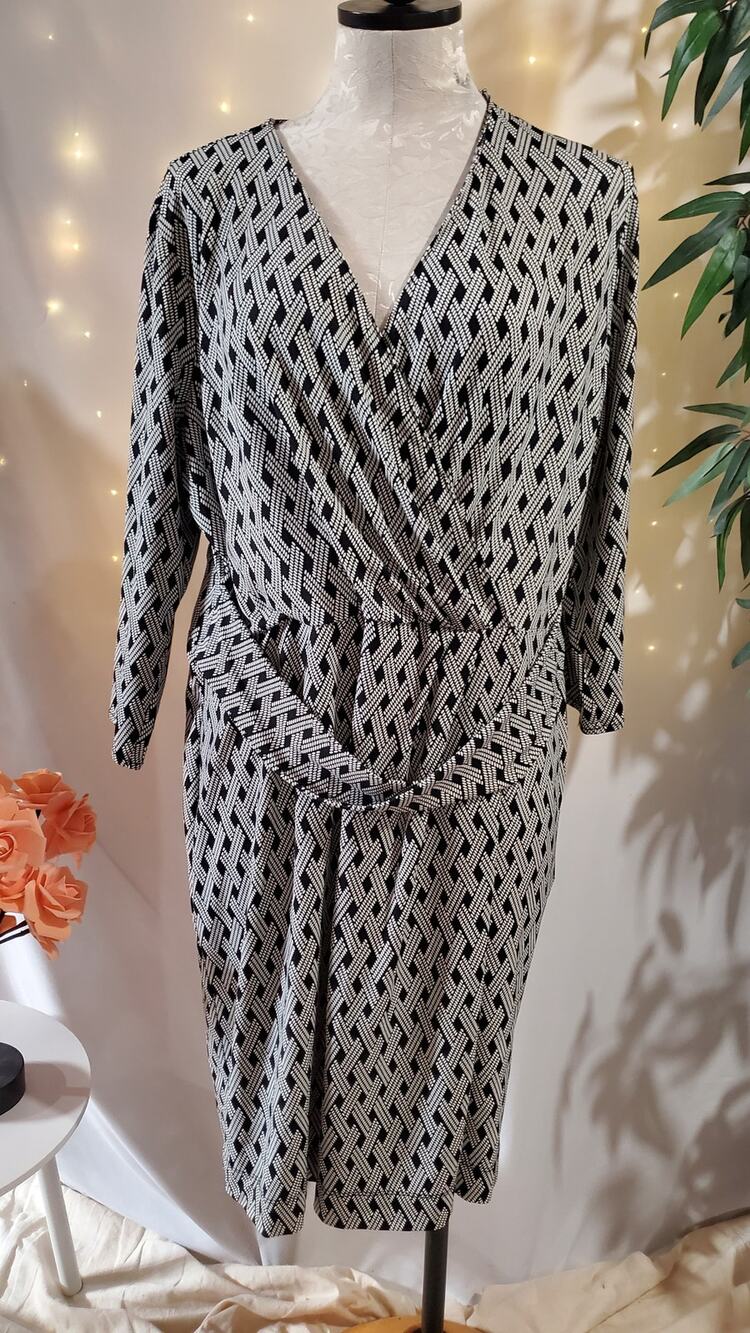 Talbots Woman Crossover Drape Neck 3/4 Sleeve Dress Size 1X Jersey Stretch Knit